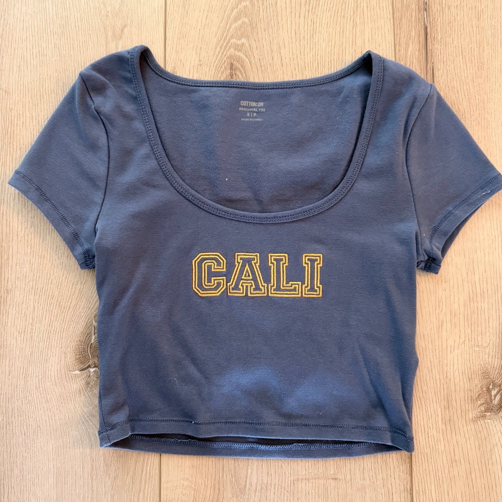 Cotton On Dark Blue Crop Top with 'CALI' Print